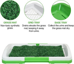 Puppy potty tray with 3-layer design, Odor-resistant mat, Grid, and Base tray, Artificial grass dog toilet for Indoor/Outdoor use, Ideal for Small dogs, Easy to clean, 47 cm (Green)