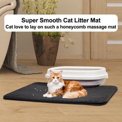 Cat litter mat with Honeycomb design, Water-resistant, and Washable EVA material, Double layer cat litter mat for Indoor cat litter boxes, Ideal for Multi-cat household, Easy to clean