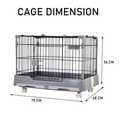 Cat cage playpen for cats & small dogs, Durable meta wire cat cage with Open-top design, Lockable door, Removable tray, and Universal wheels, Ideal for indoor/outdoor, Easy assembly 75 cm (Grey)