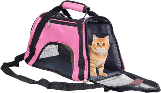 Pet carrier bag with Breathable mesh, Portable, Easy handle and Adjustable shoulder strap, Pet travel bag for cats & small dogs, Comfortable mat and Storage pocket, Ideal for Outdoor, 42 cm