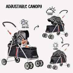 Large Dog Stroller | Pet Stroller for Cats & Dogs with Adjustable Canopy & Spacious Interior | Lightweight & Foldable | | Storage Bag & Wheels | Travel & Outdoor Cat Stroller 91cm (Black)
