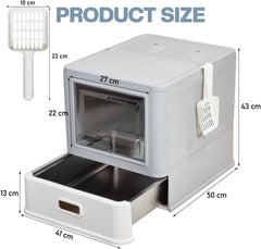 Enclosed stainless steel cat litter box with Lid, Drawer design, Litter scoop, Durable PS material, and Odor control filter, Ideal for Small to Large cats, Easy to clean, 50 cm