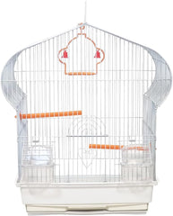 Bird cage for small birds, Durable metal construction bird cage with Portable handle, Swinging perch, Plastic food cups, Perches, and Removable tray, Ideal for indoor & outdoor use 51 cm (white)