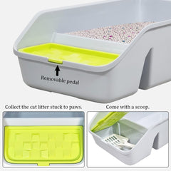 Semi-enclosed cat litter box for Kittens and Adult cats, Durable plastic cat toilet with Splash-proof design, built-in litter scoop, and Low entrance, Easy to clean 49 cm