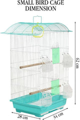 Small Bird Cage with Perches, Feeders and Swing, Ideal for Parakeets, Lovebirds, and Small Parrots, 62 cm Metal Cage with Hanging, Pull-out Tray, Portable, Durable and Top-Roof Design (Cyan)
