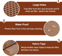 Cat litter mat with Large holes, Anti-splash design, and Washable EVA Material, double-layer honeycomb cat litter mat for indoor cat & cat toilets, Pet mess protector