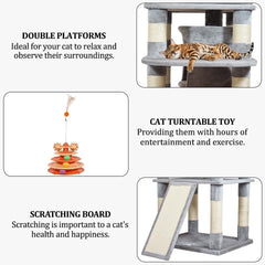 Cat Tree for Large Cats with Toy - Cat House with Padded Perch - Cozy Cat Condos & Scratching Posts - Premium Quality Multi-level Cat Tower for Indoor Cats & Kittens (Grey)
