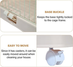 Metal Cat Cage Kennel for Cats & Small Dogs, Durable Pet Playpen with Lockable Doors, Metal Frame, Rolling Wheels, and Leak-Proof Base, Ideal for Indoor/Outdoor Use, 85 cm, Beige