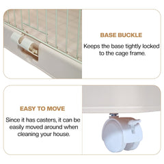 Cat Cage with Rolling Casters, Elevated Lounging Platforms, Secure Locking Doors, and Leak-Proof Base, Heavy-Duty Metal Cat Enclosure for Indoor Cats & Kittens, Easy to Assemble, 101 cm, Beige