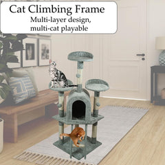 Cat Tree with Curved Perches - 125 cm Cat Tower House - Cat Condos & Cat Scratching Post - Dangling Toys - Premium Pet Tree for Indoor Cats & Kittens - Easy to Assemble (Grey)