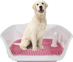 Dog potty tray for medium to large dogs, Durable plastic dog toilet training tray with Raised fence, Pee post, and Detachable design, Ideal for indoor & outdoor, Easy to clean 52 cm