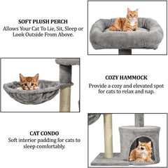 Modern cat tree with Padded perch, Plush hammock, Cozy condo, and Natural sisal scratching post, Multi-tier cat climbing tower for Indoor cats & Kittens, Easy to assemble, 84 cm