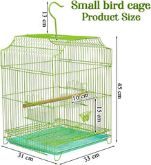 Small Bird Cage with Metal Wire, Ideal for Budgies, Small Parrots, and Parakeets, 45 cm Portable Cage for Indoor-Outdoor, Metal Bird Cage with Hanging, Bottom Tray, Perches, and Feeding Bowls, Green