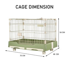 Cat cage playpen for cats & small dogs, Durable meta wire cat cage with Open-top design, Lockable door, Removable tray, and Universal wheels, Ideal for indoor/outdoor, Easy assembly 75 cm (Green)