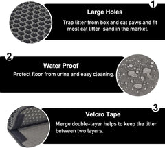 Cat litter mat with Honeycomb design, Water-resistant, and Washable EVA material, Double layer cat litter mat for Indoor cat litter boxes, Ideal for Multi-cat household, Easy to clean