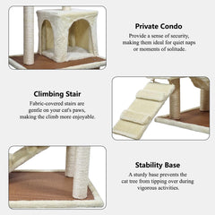 Cat Tree for Large Cats with Toy - Cat House with Padded Perch - Cozy Cat Condos & Scratching Posts - Premium Quality Multi-level Cat Tower for Indoor Cats & Kittens (Khaki, Large)