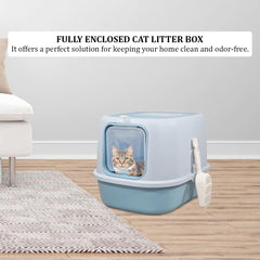 Fully enclosed cat litter box for cats & kittens, Durable plastic cat litter box with Front entry and Top exit, Litter scoop, and Odor control, Ideal for indoor/outdoor, Easy to clean 52 cm