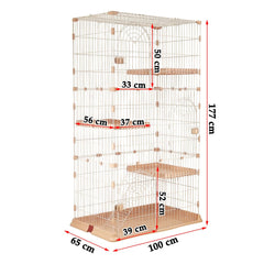 NNC PETS Large Cat Cage Playpen Kennel with Metal Wire - 177cm 3-Tier Cat Crate House - 3-lockable Doors, Wide Platforms, Climbing Ladder & Leak-Proof Plastic Base - Easy to Assemble (Pink, Large)
