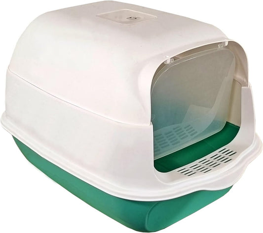 Enclosed cat litter box for small to medium cats, Splash-proof cat toilet with Deodorant filter, Transparent door, Litter scoop, and Sand drop pedal, Ideal for indoor/outdoor 50 cm