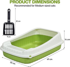 Semi-enclosed Cat litter box for Medium-sized cats, Odor control plastic cat toilet with Litter scoop, Grid design, Lightweight, and Raised fence, Detachable for easy cleaning, 49 cm