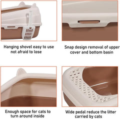 Semi-enclosed cat litter box with Splash-proof design, Sand filter holes, Litter scoop, and Detachable design, Leak-proof & Splash-proof cat toilet for indoor cats, Easy to clean 58 cm