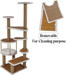Multi-level cat tree with Double perches, Sisal scratching post, Multiple platforms, and Durable cat condo, Cat climbing tower activity center for indoor cats, Easy to assemble 144 cm (Chocolate)
