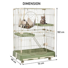 NNC PETS 2-Tier Cat Cage Indoor - Metal Wire Cat Crate Playpen Kennel with 2 Lockable Doors, Climbing ladder, Removable Tray &b Universal Wheels - Easy Assembly, 102 cm(Green, Medium)