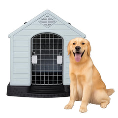 Dog House Outdoor & Indoor Use | Plastic Durable Waterproof & Weatherproof Designed Dog Home | All-Season Shelter with Air Vents, Lockable Door & Elevated Floor, Easy To Assemble (Grey, 70cm)