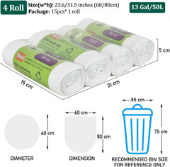Biodegradable trash bags, heavy-duty Leak-proof trash bags with Corn starch based, 13Gal/50L Capacity disposable waste bag for Living room, Office, Bathroom, and Kitchen use (4Pcs)