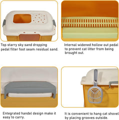 Large Enclosed cat litter box with Front entry & Top exit, Portable design, Sand drop pedal, and Litter scoop, Durable plastic cat toilet for indoor cats & kittens, Easy to clean 80 cm