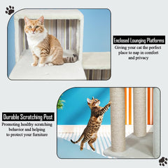 Cat tree with Step design, Soft plush cover, Cat condo and Scratching posts, 96 cm Multi-level cat tower for Indoor cats, Cat climbing furniture and Space saving cat tree (Beige)