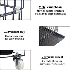 Cat Cage - Pet House & Villa with 2-lockable Doors, Climbing ladders, Removable tra and Universal wheels, Durable 2-tier 104 cm Metal Cat House for Multi-cat Households, Easy to assemble (Black)