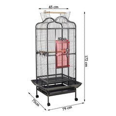 Bird Cage Large with Open-Top Design, Parrots, Parakeet, Macaw | Feeding Bowls & Wooden Perches | Removable Tray & Universal Wheels | Suitable for All Birds