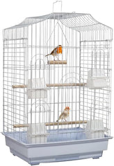 Bird cage for Budgies, Lovebirds, Finches, and Other small birds, Spacious and durable bird cage with Portable handle, Multiple perches, Feeding cups, and Removable tray 79 cm (White)