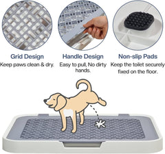 Flat dog toilet for small to medium dogs, Detachable dog training tray with Detachable grid pads holder, Handle design, and Non-slip base, Ideal for Indoor/Outdoor use, 50 cm
