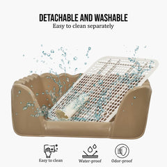 Dog toilet for small to medium dogs, Durable plastic dog potty with Raised fence, Column design, and Removable grid design, Easy training & Mess-free peeing 43 cm (Khaki)