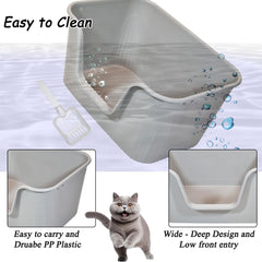 Cat litter box with Extra-large design, Deep high walls, Litter scoop and Low entrance, 78 cm Spacious cat toilet with Odor control, Anti-splash, Durable plastic and Non-stick, Easy to clean