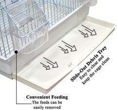 Bird cage for small birds, Durable metal construction bird cage with Portable handle, Swinging perch, Plastic food cups, Perches, and Removable tray, Ideal for indoor & outdoor use 51 cm (white)