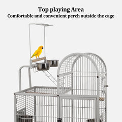 Bird Cage - Wrought Iron Stainless Steel with Storage Shelves White Lovebirds Cage and 4 Feeding Bowls - 160 cm | Toy Hooks above the Top Bird Perch | Perch for Birds | Food Container