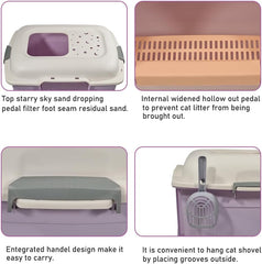 Large Enclosed cat litter box with Front entry & Top exit, Portable design, Sand drop pedal, and Litter scoop, Durable plastic cat toilet for indoor cats & kittens, Easy to clean 80 cm