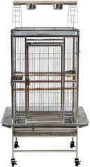 Large parrot cage with Stand, Stainless steel, and Feeding bowl with doors, 153 cm Top play bird cage for Macaw, Cockatoo, and medium to large birds, Indoor-outdoor use, Tray and Wheels (Grey)