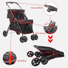 Cat Stroller | Dog Stroller with Adjustable Canopy & Spacious Interior | Pet Stroller for Dog & Cats | Lightweight, Foldable, Storage Bag & Universal Wheels | Travel & Outdoor(Midnight Black)