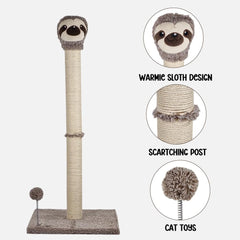 Cat tree scratcher for indoor cats, Durable cat tree activity center with Warmie sloth design, Sisal scratching design, Punching ball, and Sturdy base, Cat climbing frame. Easy assembly 95 cm (Beige)