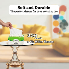 5Pcs Tissue paper with 3ply, Natural wood pulp, and Eco-friendly material, Durable absorbent facial tissue for Home, Travel, Restaurant, and Office, Soft & strong for Wet/Dry use, 200 sheets (White)
