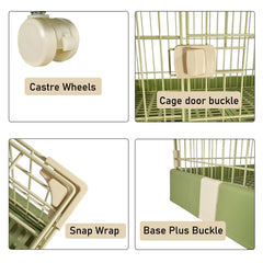 NNC PETS 3-Tier Cat Cage Indoor - Large Metal Cat Crate Kennel with 3 Lockable Doors - Cozy Hammock & Wide Platforms - Climbing Ladder, Drawer Tray & Universal Wheels, 146cm(Green, Large)