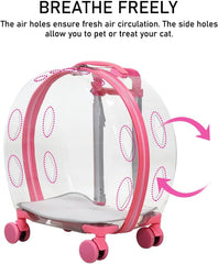 Transparent pet carrier for cats and dogs, Pet stroller with Telescopic handle, Durable zipper, Ventilation holes, and Rolling wheels, Suitable for outdoor activities, 93 cm