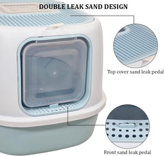 Fully enclosed cat litter box for cats & kittens, Durable plastic cat litter box with Front entry and Top exit, Litter scoop, and Odor control, Ideal for indoor/outdoor, Easy to clean 52 cm