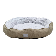 Round dog bed with Soft plush material, Raised edge, and Non-slip bottom, Soft and Comfortable fluffy pet bed for Large-sized dogs, Suitable for Indoor use, 72 cm (Khaki)