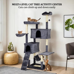 Multi-level Cat Tree Indoor Large - 180cm Cat Tower - Cat Scratching Post with Soft Perches - Dangling Ball and Comfortable Cat Condo, Durable Pet House for Indoor Cats (Dark Grey)