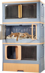 Cat cabinet, Durable 3-layer cat combination litter box with Storage area, Sleeping area, Cat toilet, and Rolling wheels, Durable plastic cat litter box, Ideal for indoor/outdoor use 115 cm